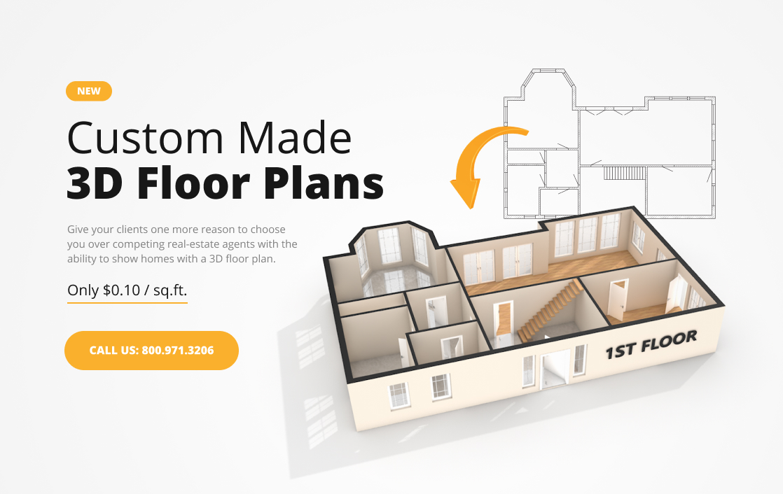 Three-dimensional architectural floor-plan rendering