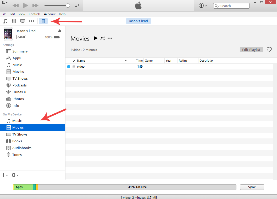 itunes transfer video